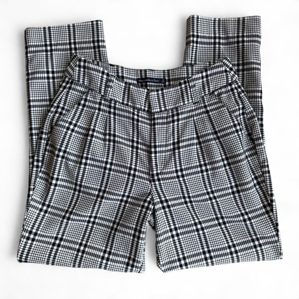 Abercrombie & Fitch Black and White Plaid Straight Leg Trousers Women's Size S